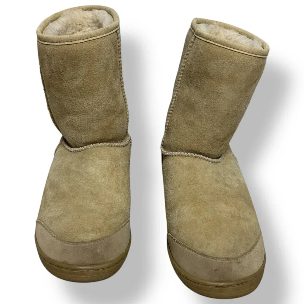 Qwaruba Genuine Sheepskin Mid Calf Boots Suede Outer Tan Brown (Ugg -like) Sz 8